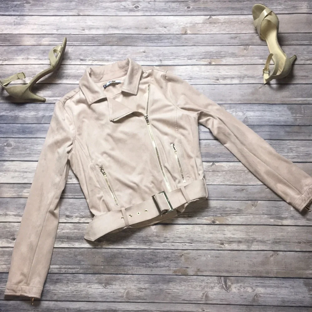 JENNIFER LOPEZ Pink Faux Suede Moto Jacket M